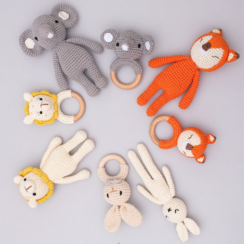 Wooden Rattle & Crochet Animal Teether
