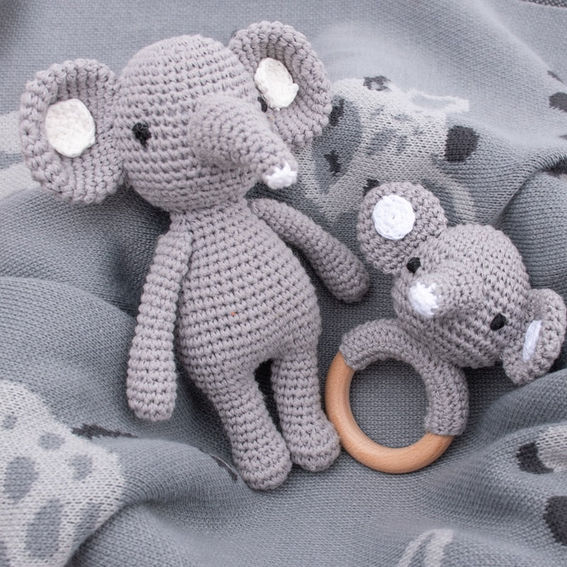 Wooden Rattle & Crochet Animal Teether