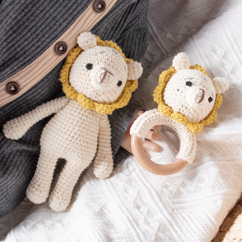 Wooden Rattle & Crochet Animal Teether