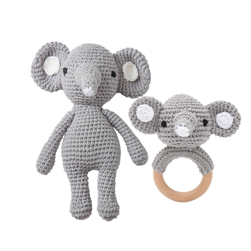 Wooden Rattle & Crochet Animal Teether