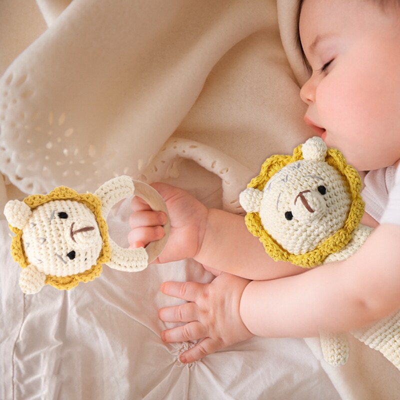 Wooden Rattle & Crochet Animal Teether